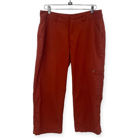 Royal Robbins Cropped Pants Womens Size 12 Orange Nylon Straight Leg Zip Hiking - Picture 1 of 11